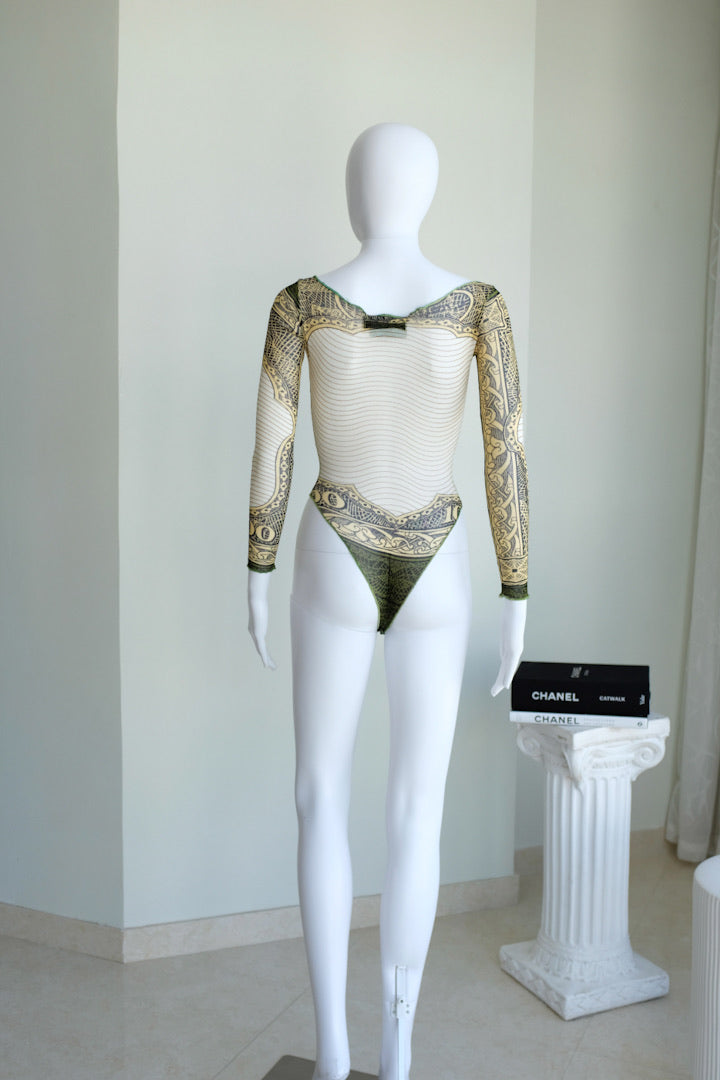 Jean Paul Gaultier Money Print Bodysuit, SS94 "Les tatouages"