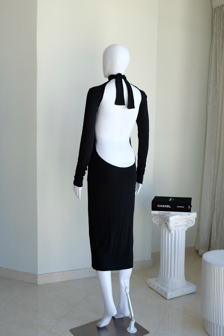 Dolce & Gabbana Black High Neck Plunging Back Dress