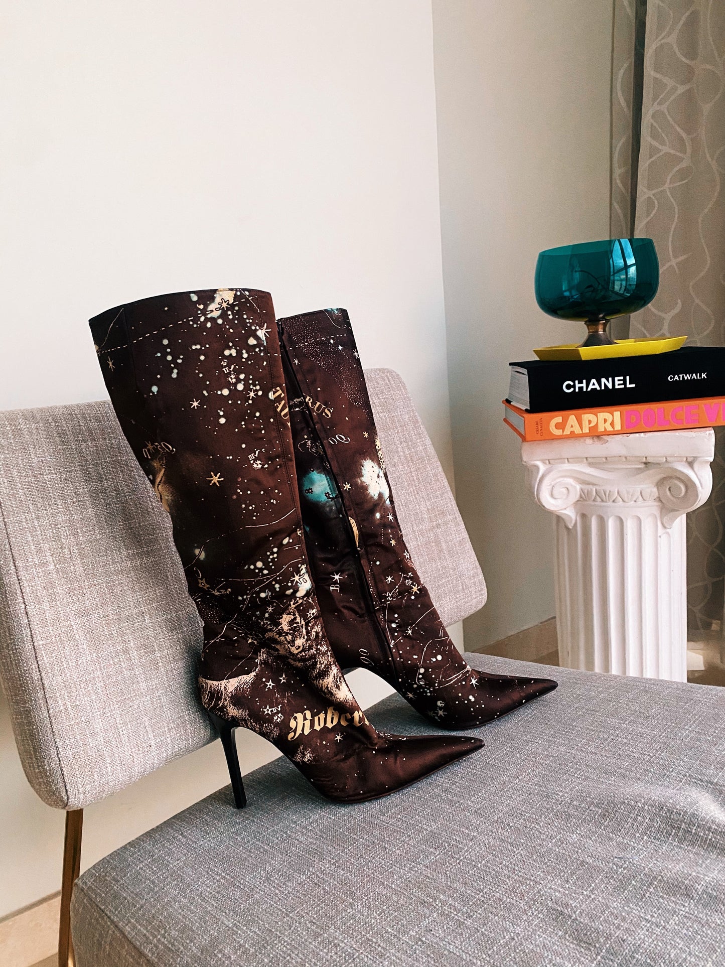 Roberto Cavalli Constellation Stiletto Silk Boots