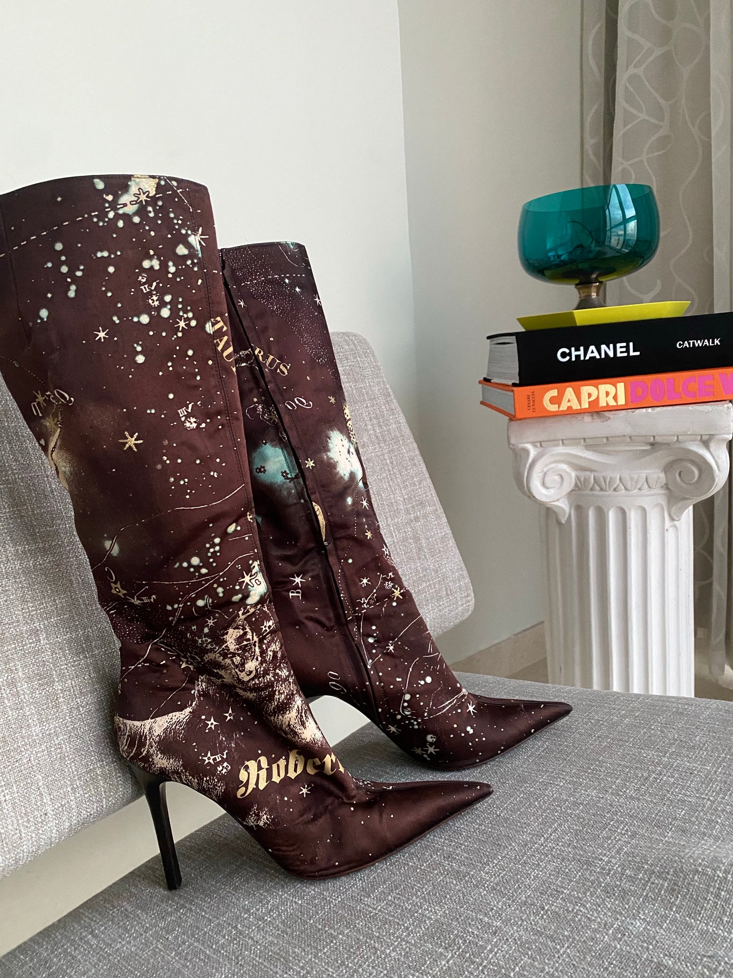 Roberto Cavalli Constellation Stiletto Silk Boots