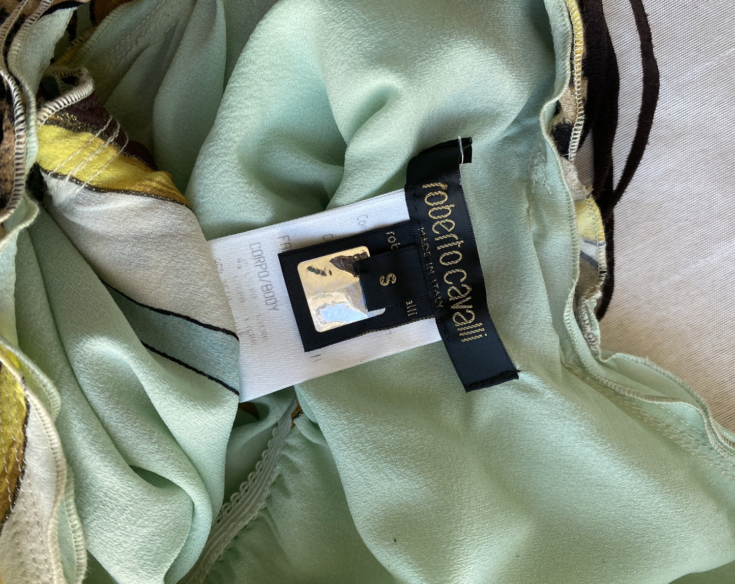 Roberto Cavalli Silk Animal Print Gold Accents Dress