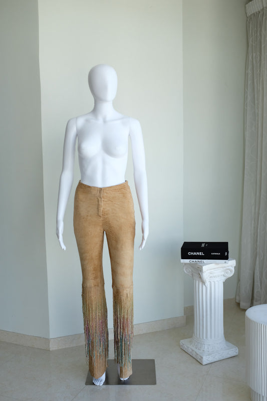 Roberto Cavalli Leather Suede Fringe Pants