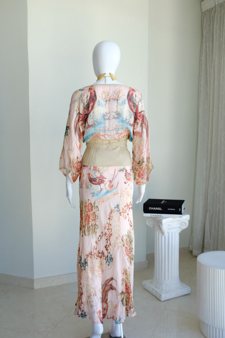Roberto Cavalli Silk Pheasant Top Skirt Set