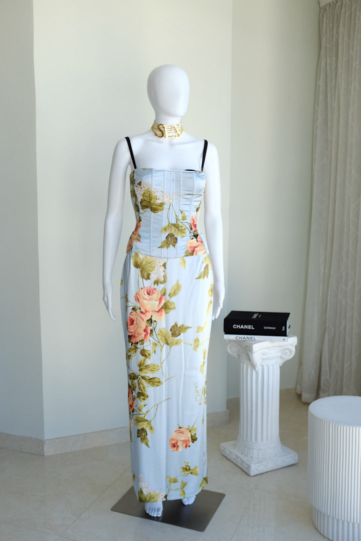 Dolce & Gabbana Vintage Floral Corset Skirt Set