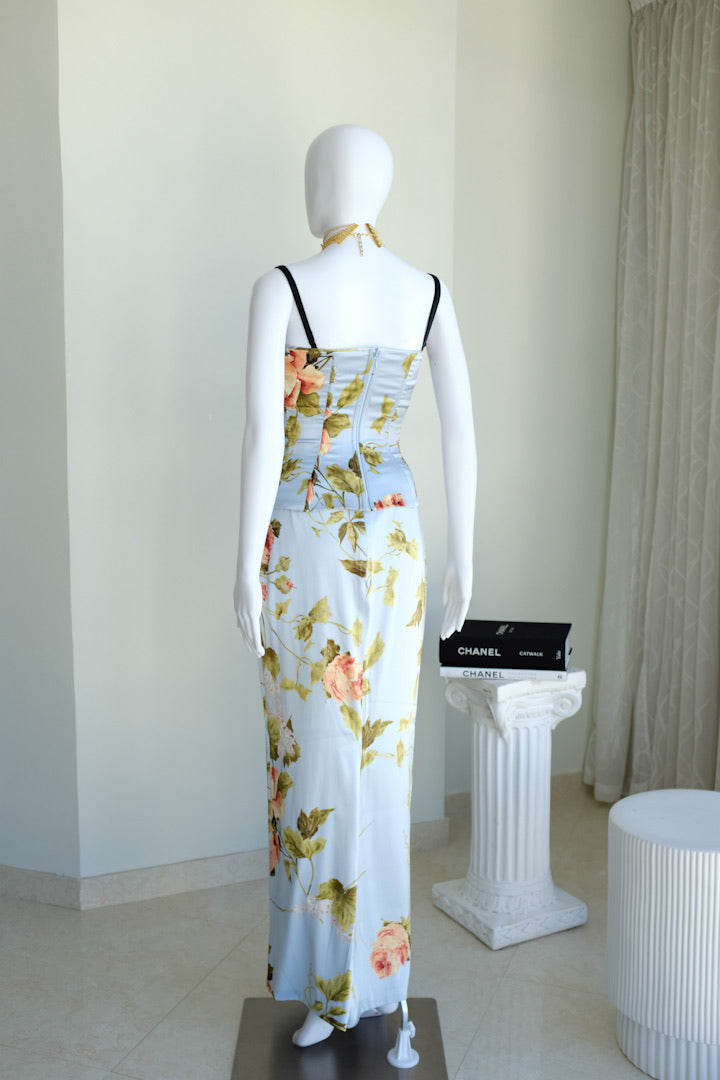 Dolce & Gabbana Vintage Floral Corset Skirt Set