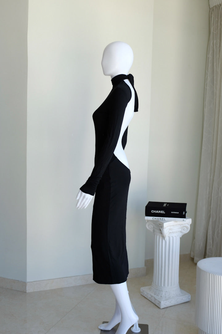 Dolce & Gabbana Black High Neck Plunging Back Dress