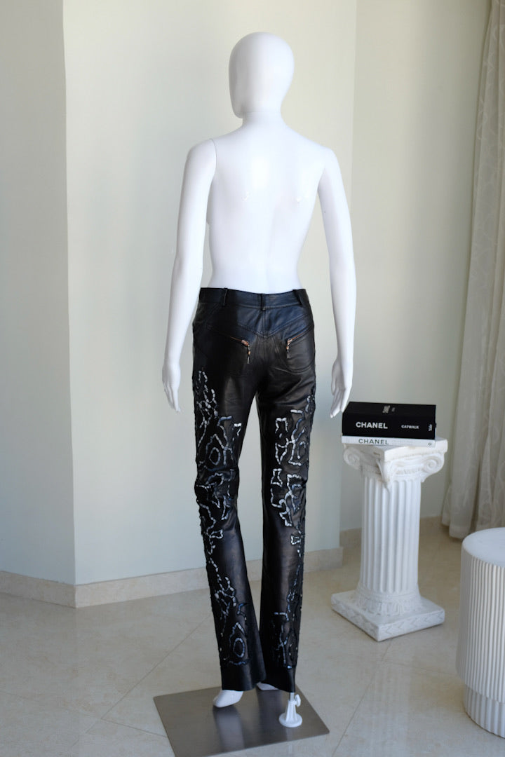 Roberto Cavalli Leather Black Pants