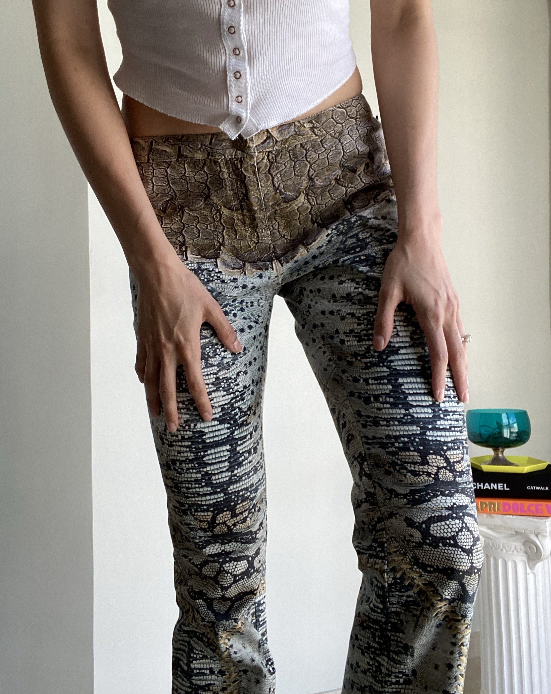 Roberto Cavalli Snake Print Flared Trousers