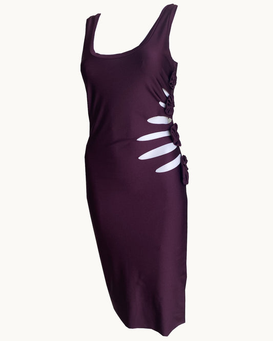 Jean Paul Gaultier Soleil Cutout Bodycon Purple Midi Dress