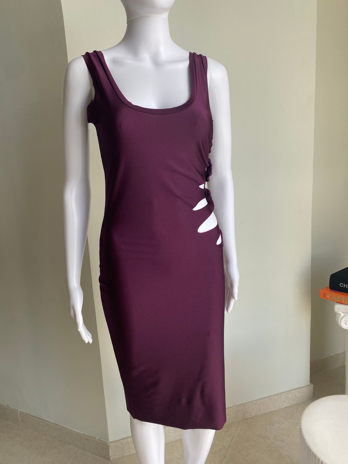 Jean Paul Gaultier Soleil Cutout Bodycon Purple Midi Dress