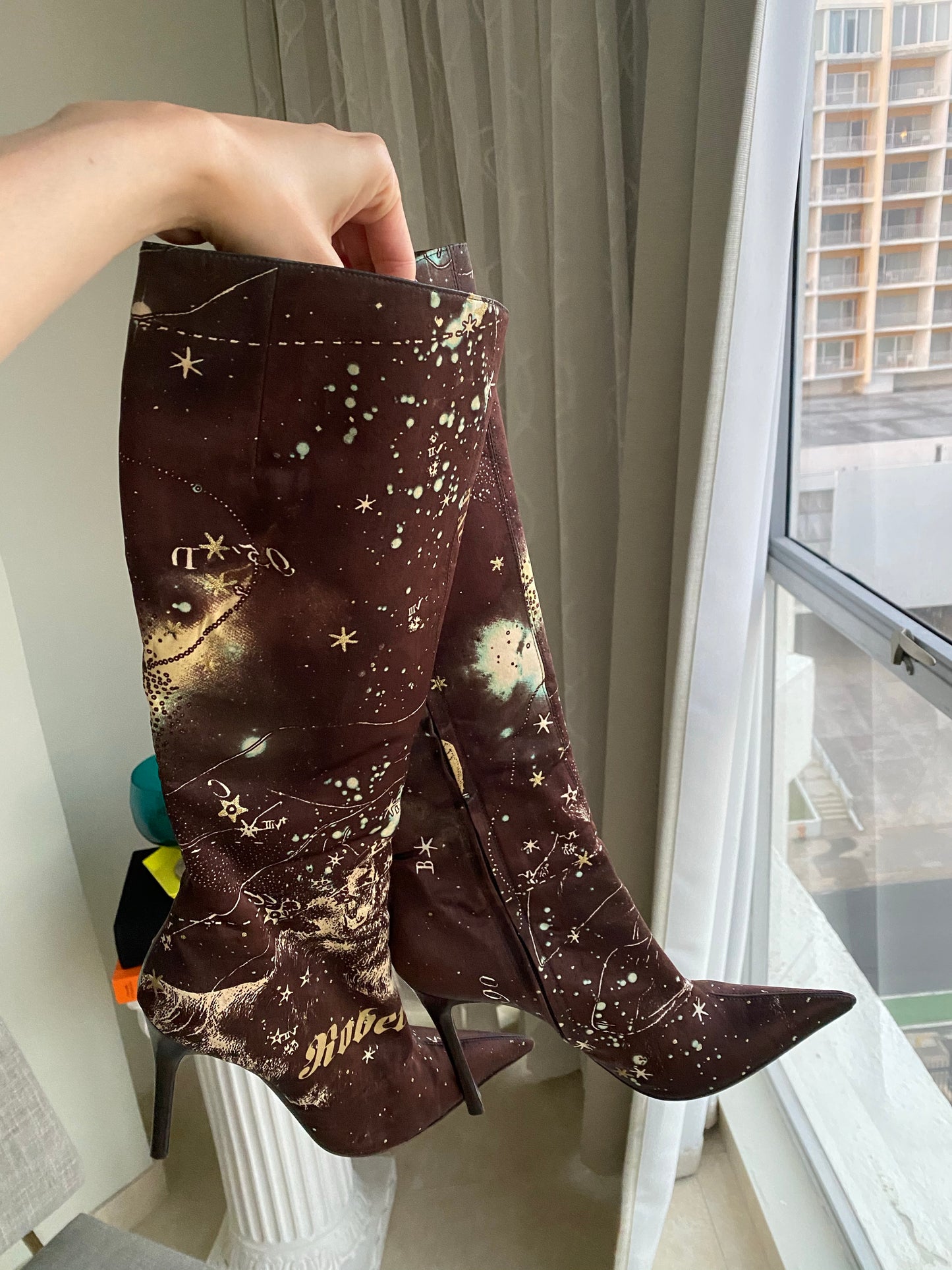 Roberto Cavalli Constellation Stiletto Silk Boots