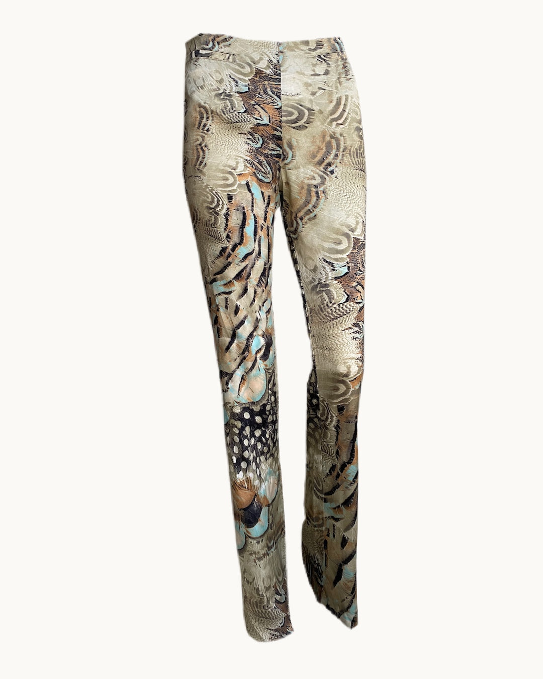 Roberto Cavalli SS2004 Feather Print Silk Pants